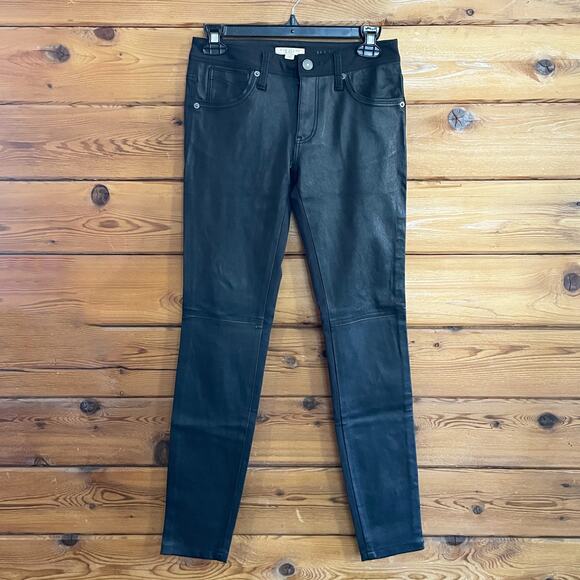 NWOT BURBERRY BRIT Leather Front Skinny Pants Size 26 - Picture 1 of 9